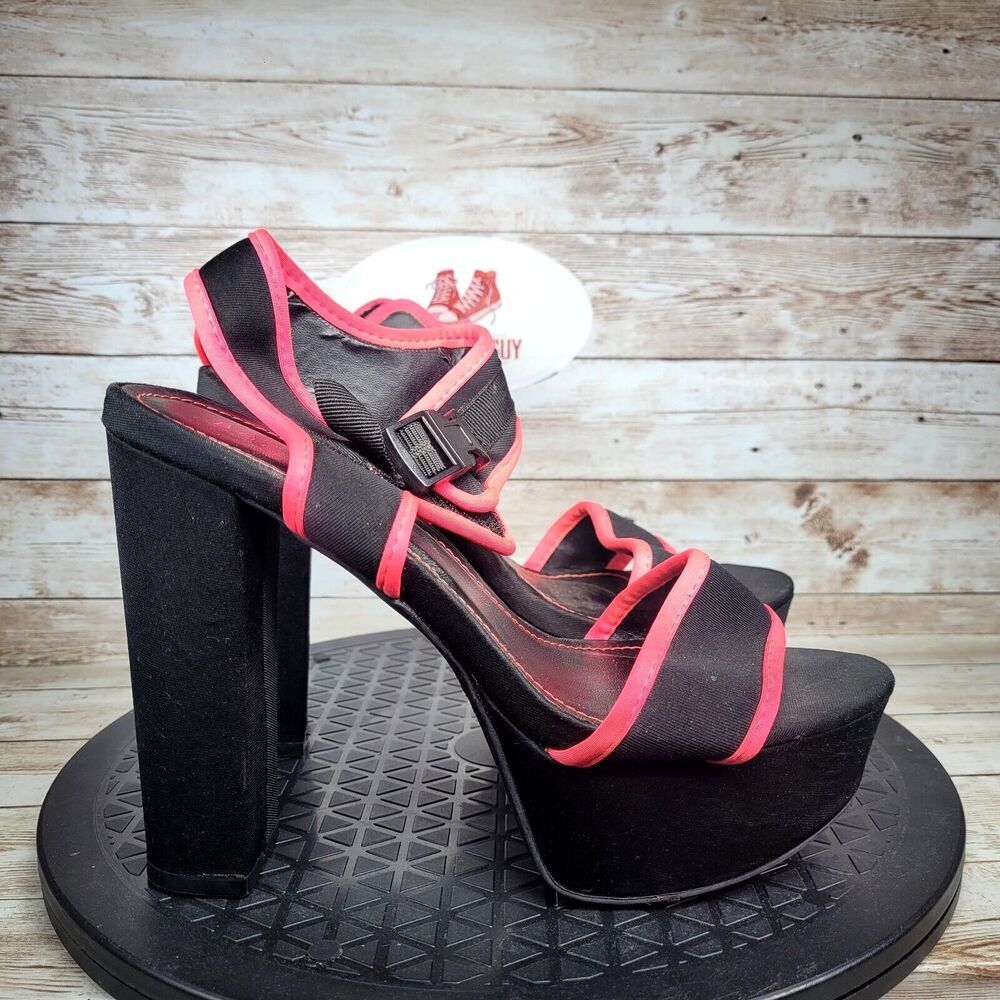 Bamboo Women Size 7 Black/pink Open Toe High Heels